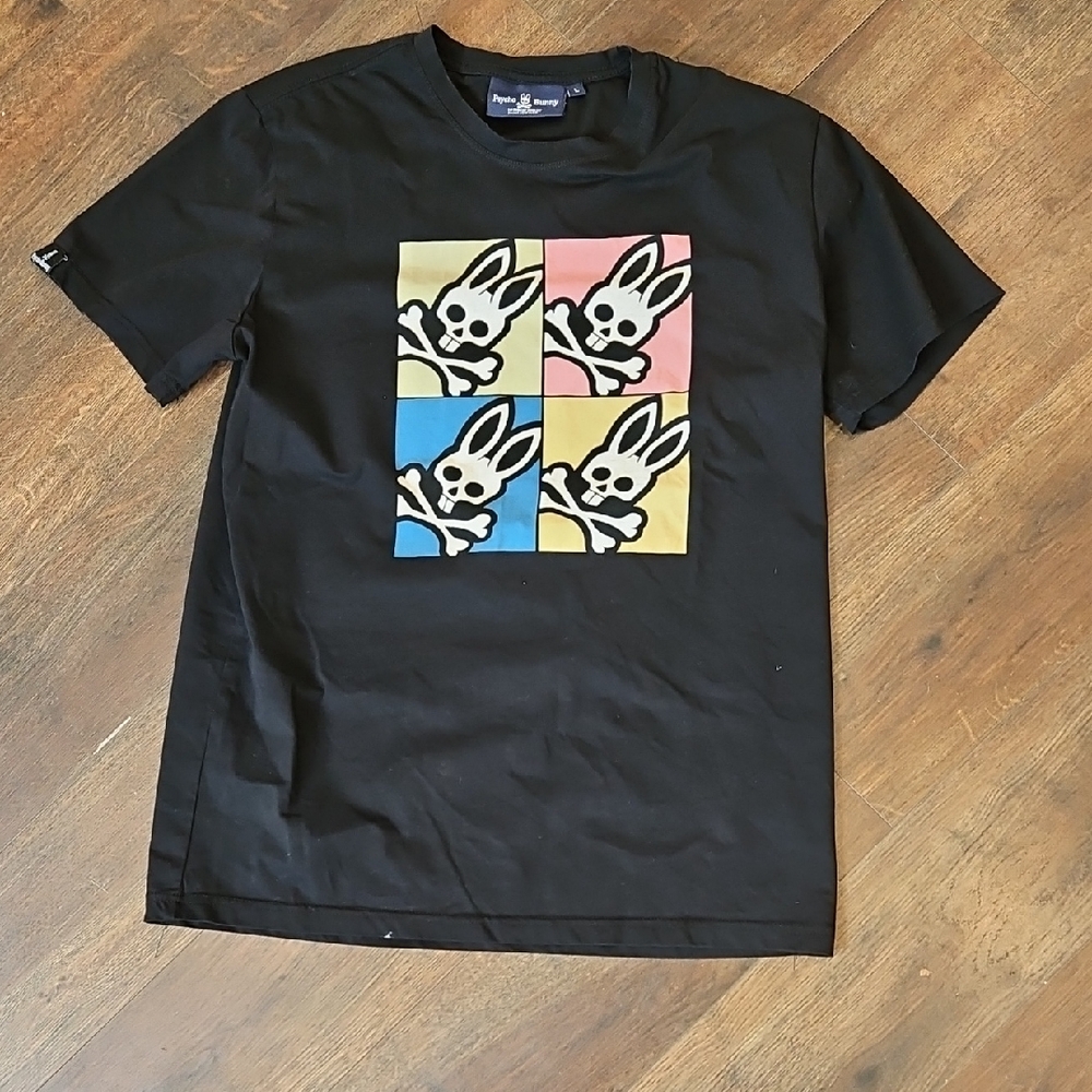 Psycho Bunny Black Tee with  Bunny Skull Graphic